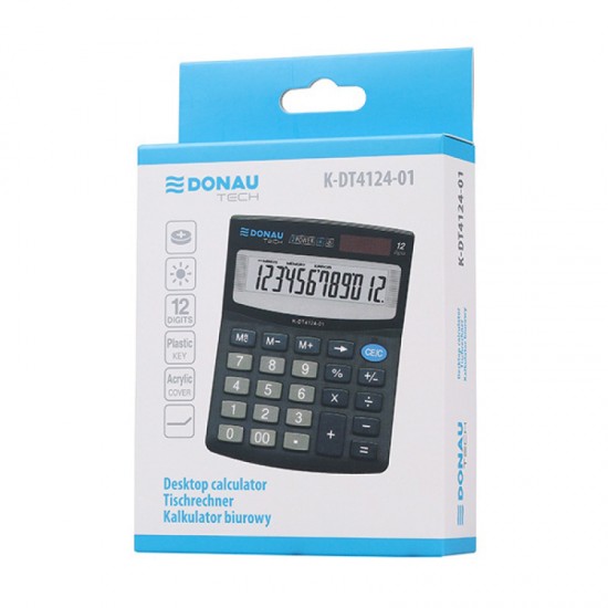 Calculator de birou Donau Tech, 122 x 100 x 32 mm, 12 digiti, negru