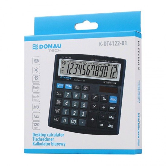 Calculator de birou Donau Tech, 136 x 134 x 28 mm, 12 digiti, negru