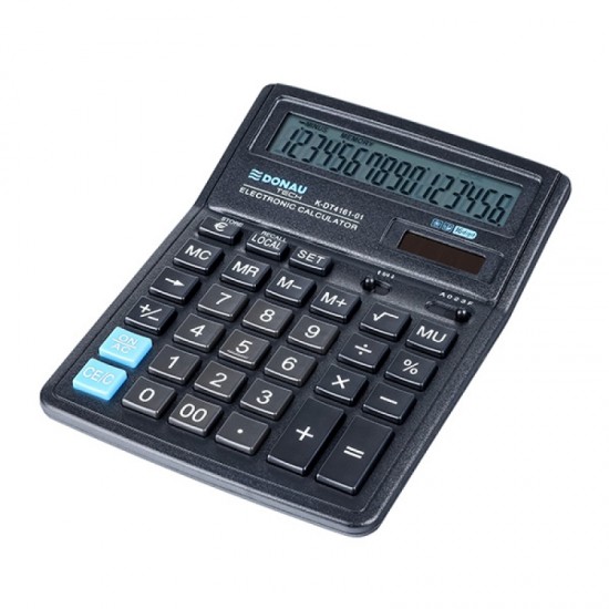 Calculator de birou Donau Tech, 190 x 143 x 40 mm, 16 digiti, negru