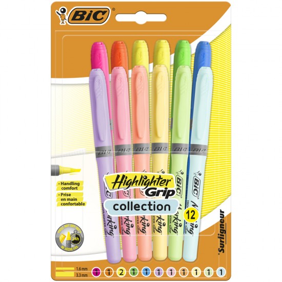 Evidentiator Bic Brite Liner Grip, diverse culori pastel