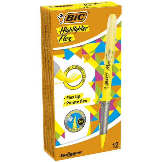 Evidentiator Bic Brite Liner Grip, galben, 12 bucati/set