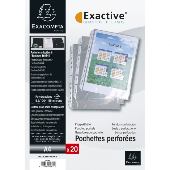 File protectie Exacompta Exactive, PP, cristal, portrait, A4, 20 bucati/set