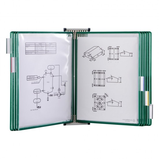 Kit complet Tarifold, din otel, pentru perete, A4, 10 display-uri, verde