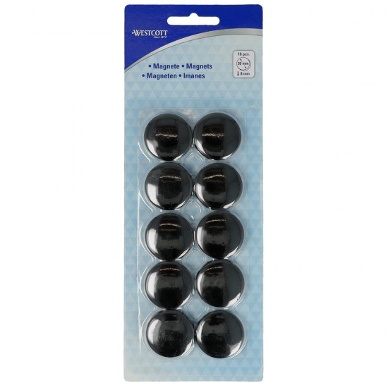 Set 10 magneti Westcott, d30 mm, negru, sustin 6/8 coli, 80g