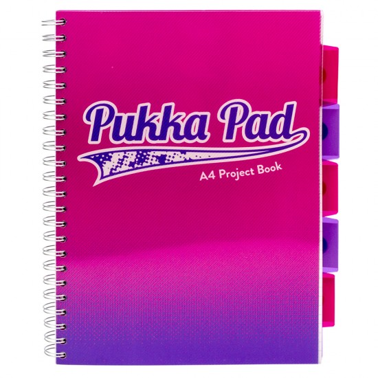 Caiet cu spirala si separatoare Pukka Pad Project Book Fusion, A4, 200 pagini, matematica, roz