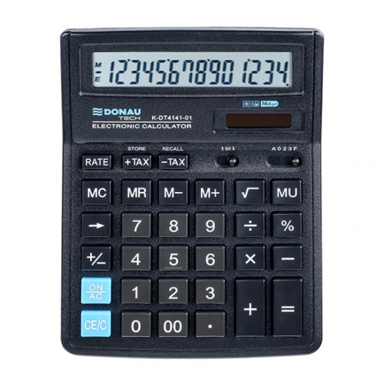 Calculator de birou Donau Tech, 190 x 143 x 40 mm, 14 digiti, negru