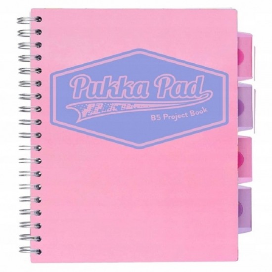 Caiet cu spirala si 5 separatoare Pukka Pads Project Book Pastel, coperti PP, 200 pag Matematica, B5, hartie 80g PINK