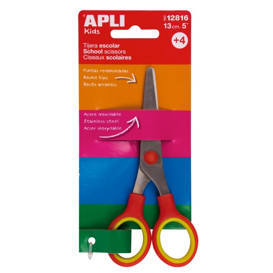 Foarfeca scolari Apli, grip rosu, 13 cm, taiere dreapta