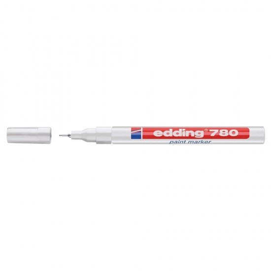 Marker permanent Edding 780, cu vopsea, corp aluminiu, varf rotund, 0.8 mm, alb