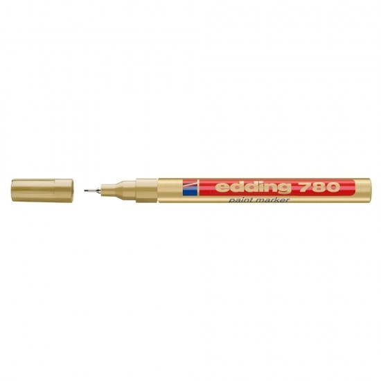 Marker permanent, Edding 780, cu vopsea, corp aluminiu, varf rotund, 0.8 mm, auriu