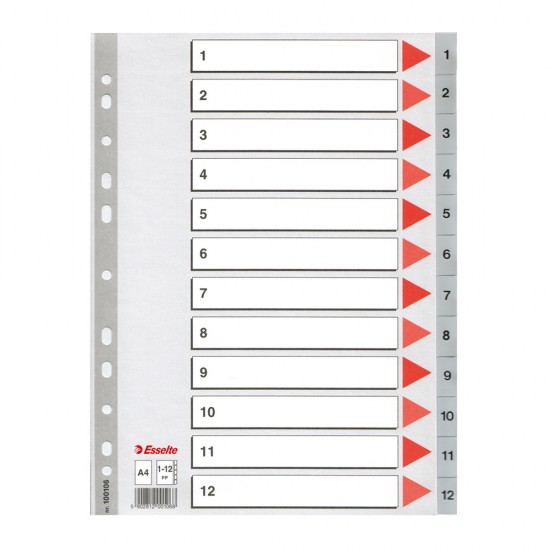 Index din plastic Esselte, A4, index 1-12